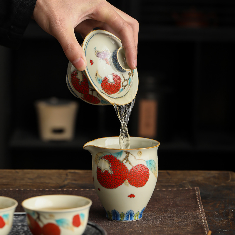 Cốc đường Lychee gốm sứ chịu nhiệt gia dụng cao cấp tinh tế dung tích lớn đồ trà Haifen phụ kiện bộ trà Kung Fu