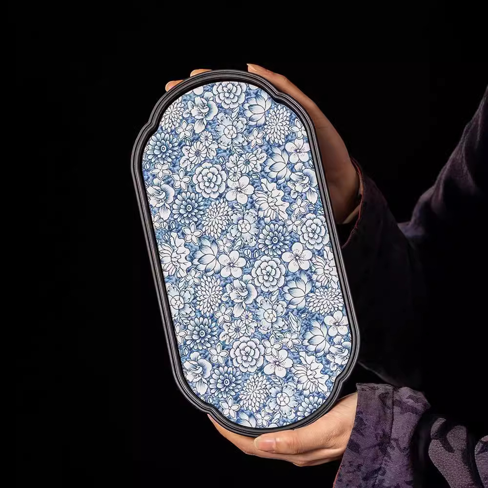 Khay trà kiểu Trung Quốc cổ điển Bộ trà Kungfu phòng khách khay trà gốm sứ xanh trắng lót ấm trà Thiền bàn pha trà khô Cỡ Nhỏ