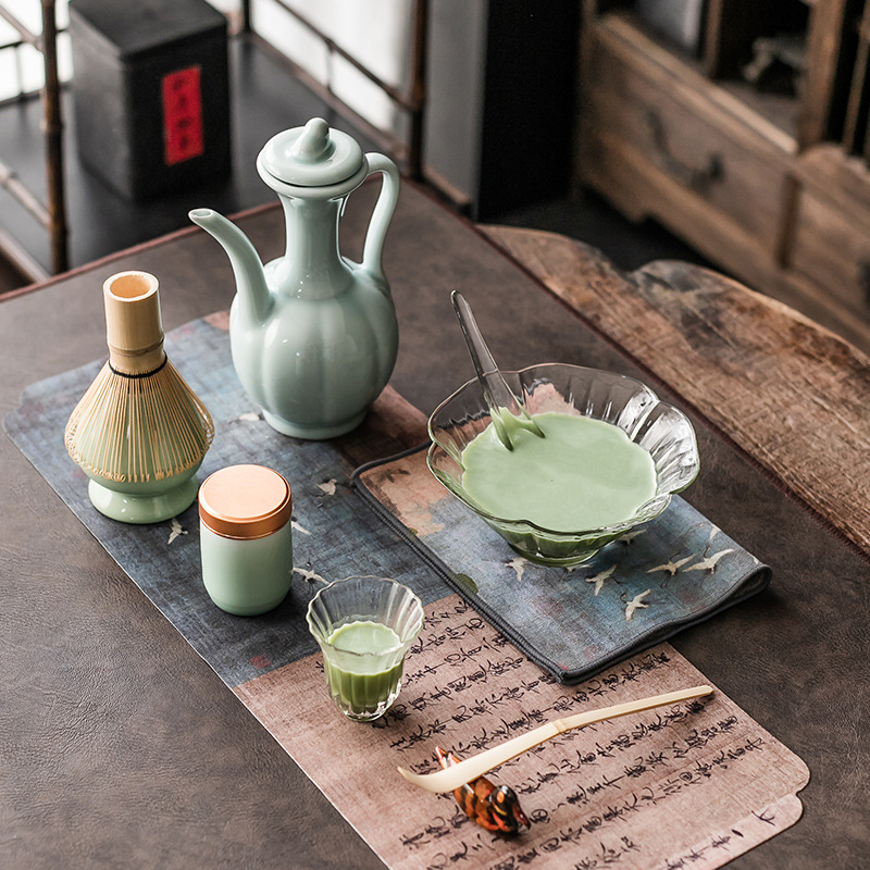Bộ dụng cụ đặt trà Thời Nhà Tống, bình trà, bột trà, tách trà thủy tinh, trà phong cách nhà Tống, Bộ đầy đủ bộ trà, dụng cụ Matcha