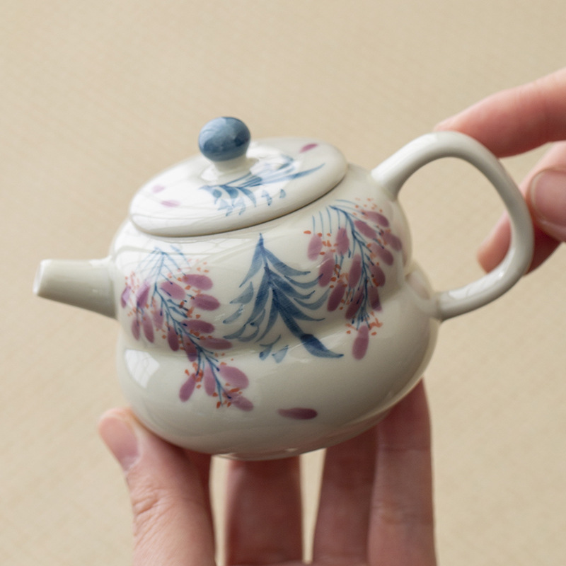 Xám thực vật vẽ tay hoa tử đằng bộ trà công phu ấm trà gốm sứ bộ trà du lịch gia dụng nữ một bình hai cốc