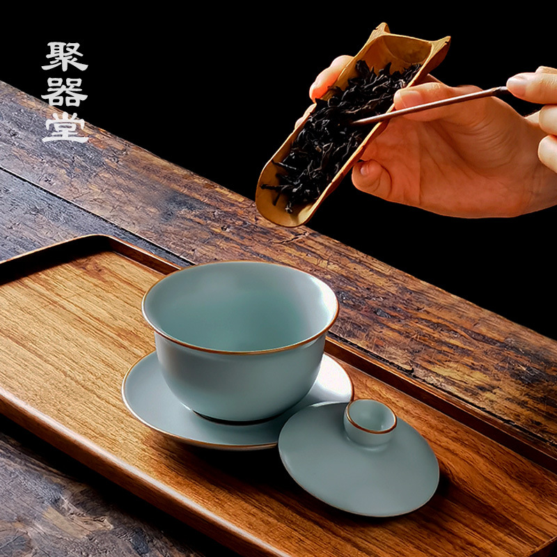 Bát phủ Sancai Ru Kiln kiểu Trung Quốc đựng trà, cỡ nhỏ, không nóng khi chạm vào, sứ Ru.