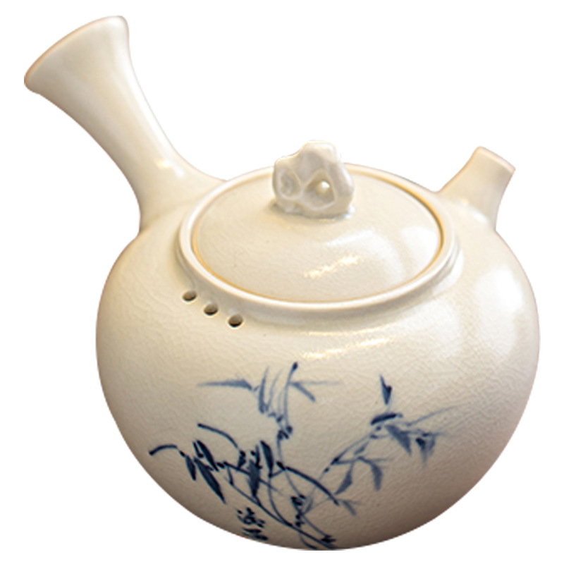 Ấm pha trà tráng men soda ấm tay cầm bên cạnh bằng tre ấm trà gia dụng ấm trà gốm sứ ấm đơn bộ trà Kung Fu Trung Quốc