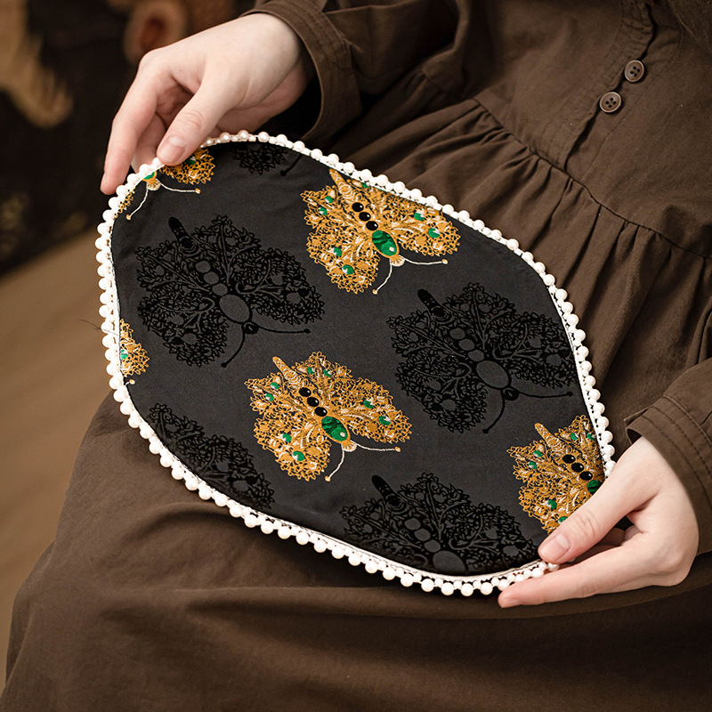 Thảm trà thổ cẩm vàng đen bướm khăn trà vải thủ công chống bỏng cách nhiệt bàn thảm hai mặt thảm trà trà phụ kiện