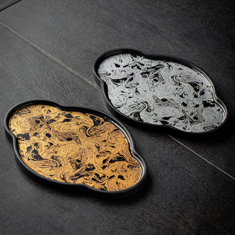 Khay pha khô sơn mài lớn giả cổ bàn trà nhỏ gia dụng khay trà đơn giản hiện đại Khay trà phụ kiện trà