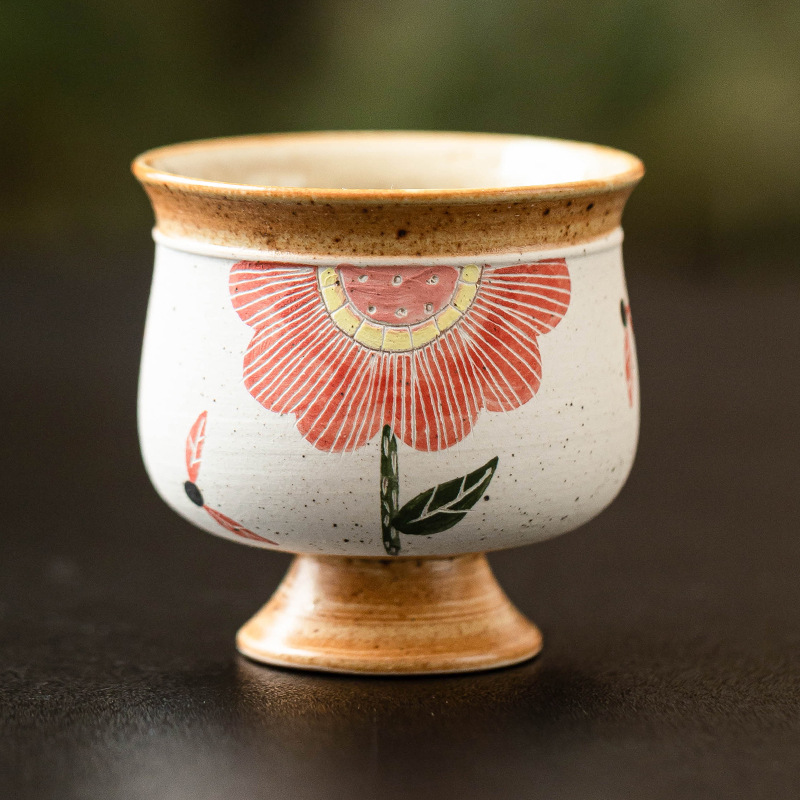 Cốc chủ nhân chạm khắc màu hồng, cốc cao hoa hướng dương, cốc trà gốm sứ cỡ lớn, cốc đặc biệt uống trà, cốc trà cao cấp