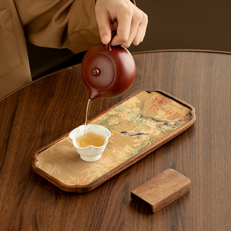 Khay trà gỗ óc chó nhỏ, bộ ấm trà gỗ nguyên khối, bàn trà tinh tế, khay trà, giá để ấm trà, khay trà khô