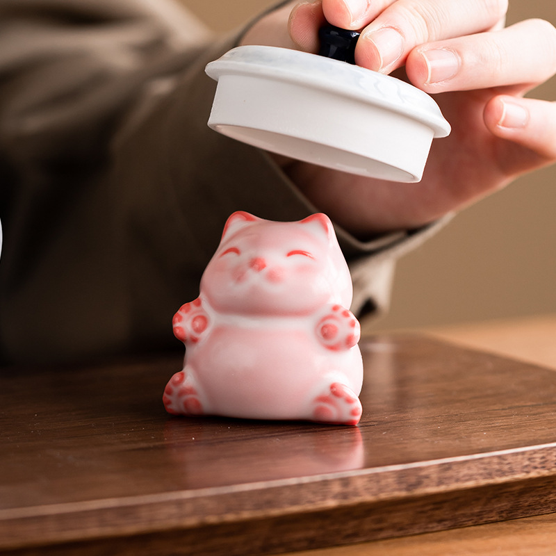 Đồ trang trí bàn trà kiểu Trung Quốc cho mèo may mắn ở Ru Kiln
