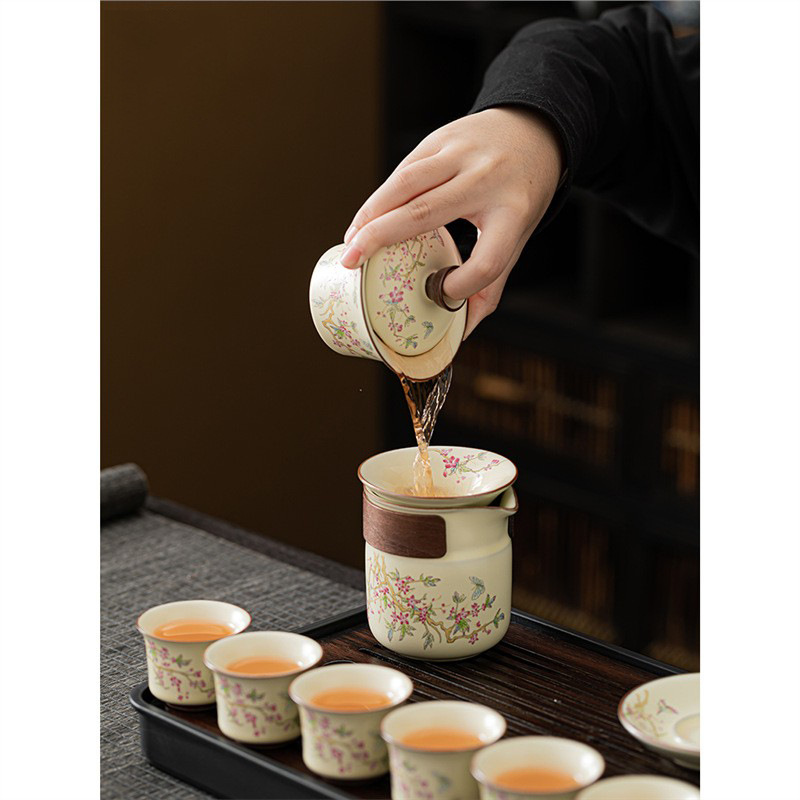 Yanghuang Ru Kiln mở ra có thể nâng cao hoa tử đằng bộ trà Kung Fu bát pha trà hiện vật hộp quà tặng cao cấp bán buôn