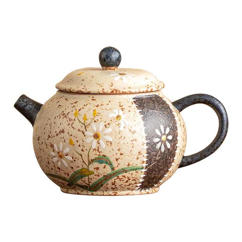 Ấm trà đỏ đá lửa trắng xanh cực chất, ấm đèn lồng cung điện hoa cúc nhỏ vẽ tay bằng vàng tinh xảo, ấm trà phác thảo, ấm đơn