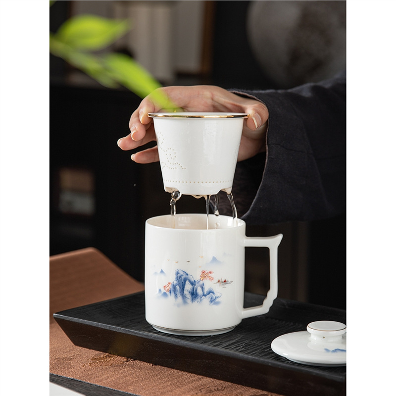 Cốc trà ngọc bích mỡ cừu cốc tách nước trà cốc nước văn phòng gốm sứ logo công ty họp thường niên quà tặng lưu niệm