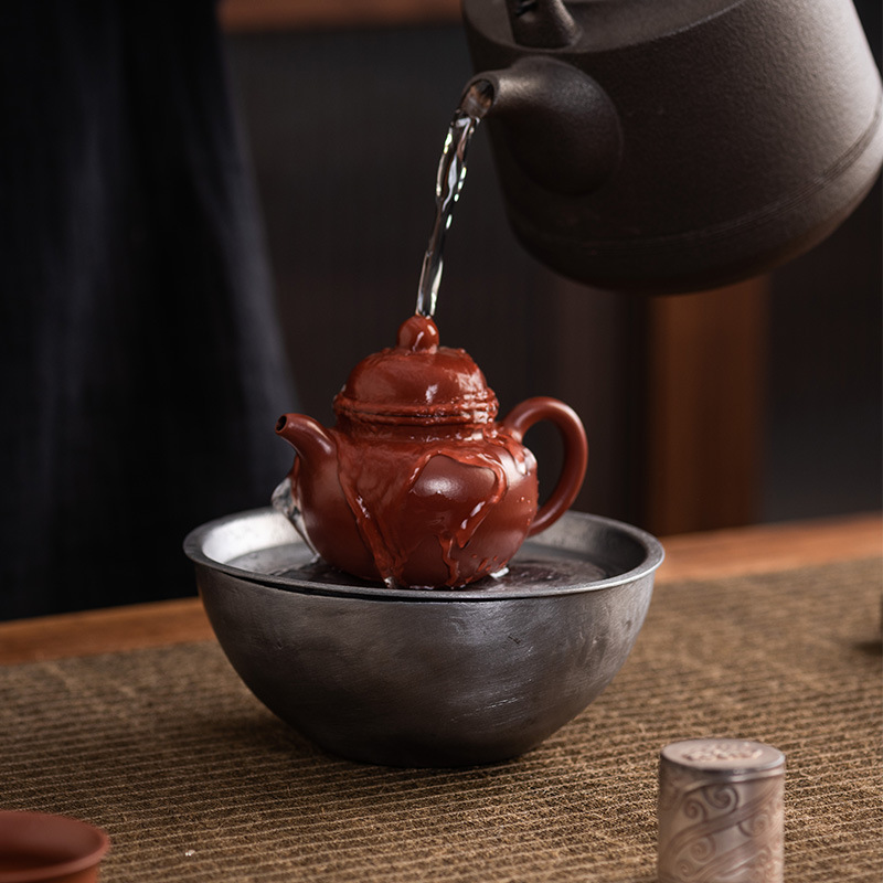 Khay nhỏ xốp khô hình tròn bằng đồng, ấm thiếc cũ thủ công, bàn trà nhỏ đựng nước, khay ấm trà trữ nước gia dụng Jianshui