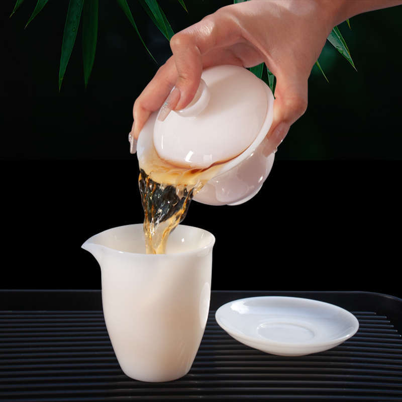 Master Guo Zhibao Ice Seried Sancai Bát trà Cốc trà Bộ trà gốm sứ gia dụng đơn bát trà sứ trắng ngọc bích cao