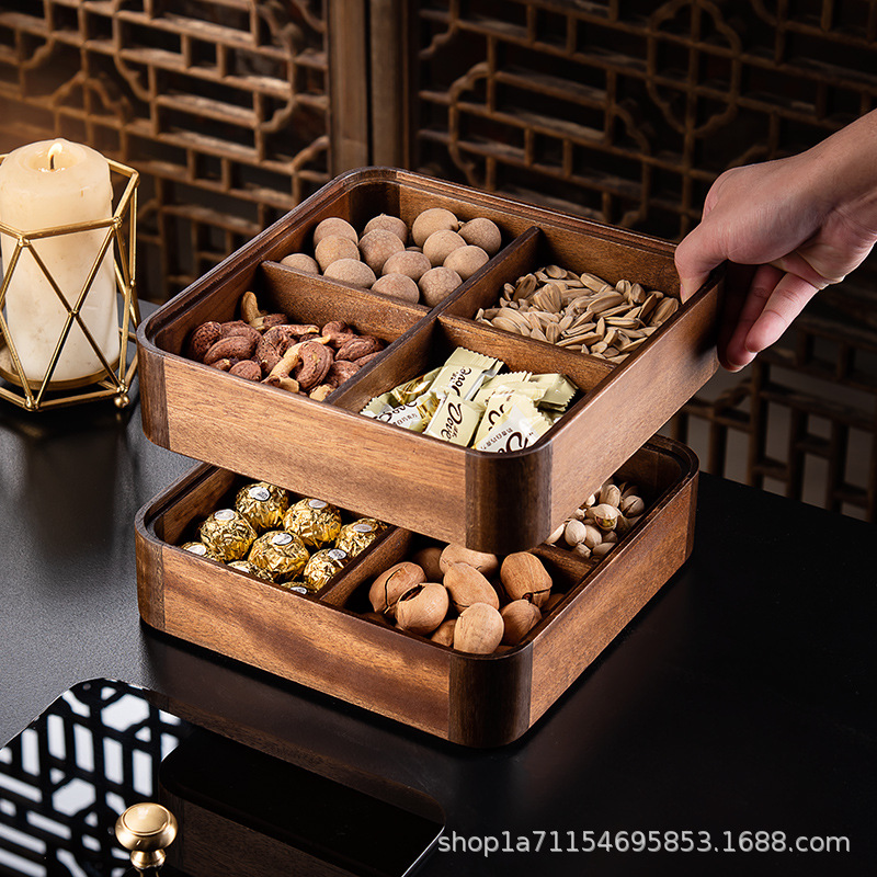 Khay đựng trái cây sấy khô bằng Gỗ Óc Chó, Bàn cà phê phòng khách, đồ ăn vặt gia dụng, khay đựng đồ ăn nhẹ, hộp đựng hạt dưa