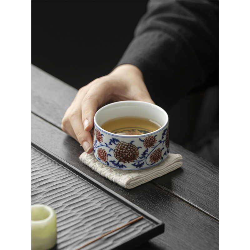 Màu xanh và trắng tráng men đỏ kim cương sen miệng trực tiếp cốc chủ sở hữu gốm sứ cốc khách cốc uống trà cốc sản phẩm cốc đơn bán buôn gia dụng