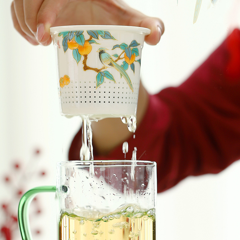 Mọi thứ Ruyi Guanshan Glass Văn phòng Cốc tách trà có nắp cốc dung tích lớn Cốc pha trà Kung Fu Cốc uống nước