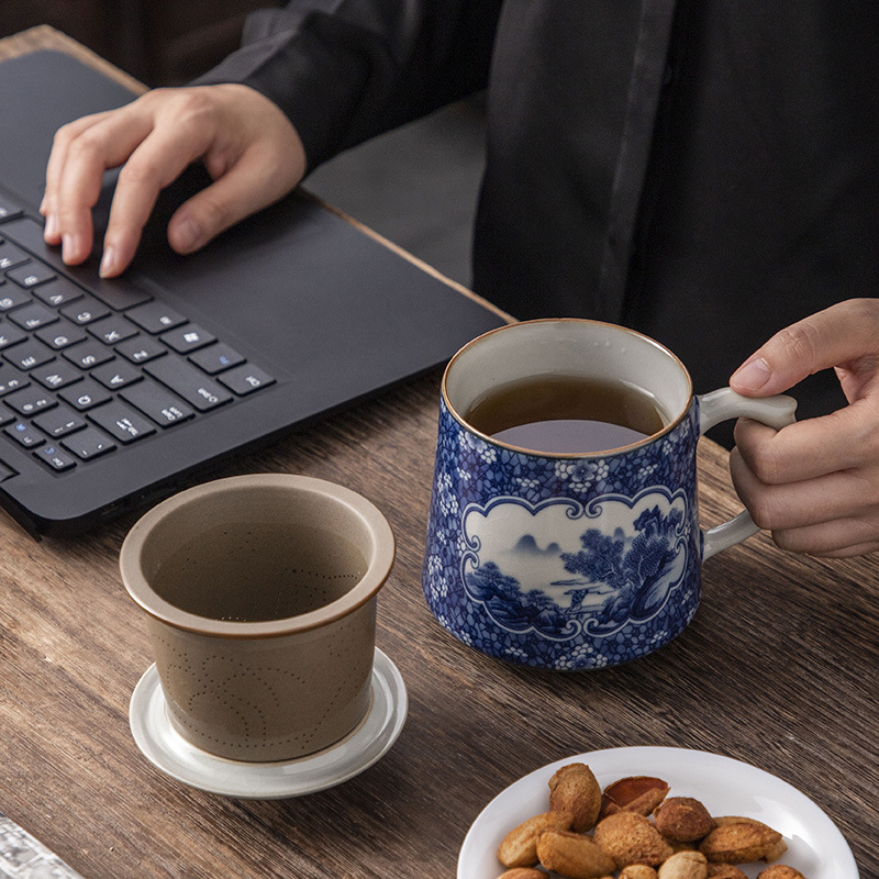 Bộ trà Jingdezhen, cốc nước, cốc pha trà văn phòng gốm sứ, cốc tách trà chuyên dụng cá nhân, bán buôn quà tặng