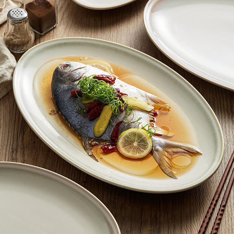 Đĩa cá lớn, đĩa hình bầu dục gốm sứ, đĩa món ăn gia dụng, đĩa nấu biến đổi, Đĩa hấp cá giá trị cao, bộ đồ ăn nhà hàng