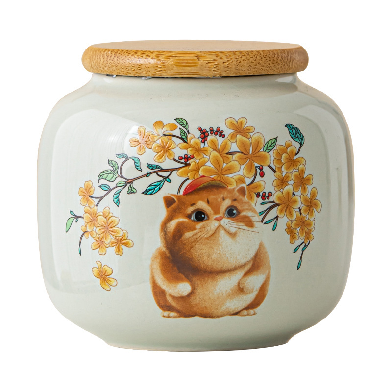 Bình đựng trà chống ẩm kín màu xám thực vật Bình đựng trà cỡ nhỏ cầm tay Bình sứ Phụ kiện trà đạo cổ điển Trung Quốc Bình rỗng