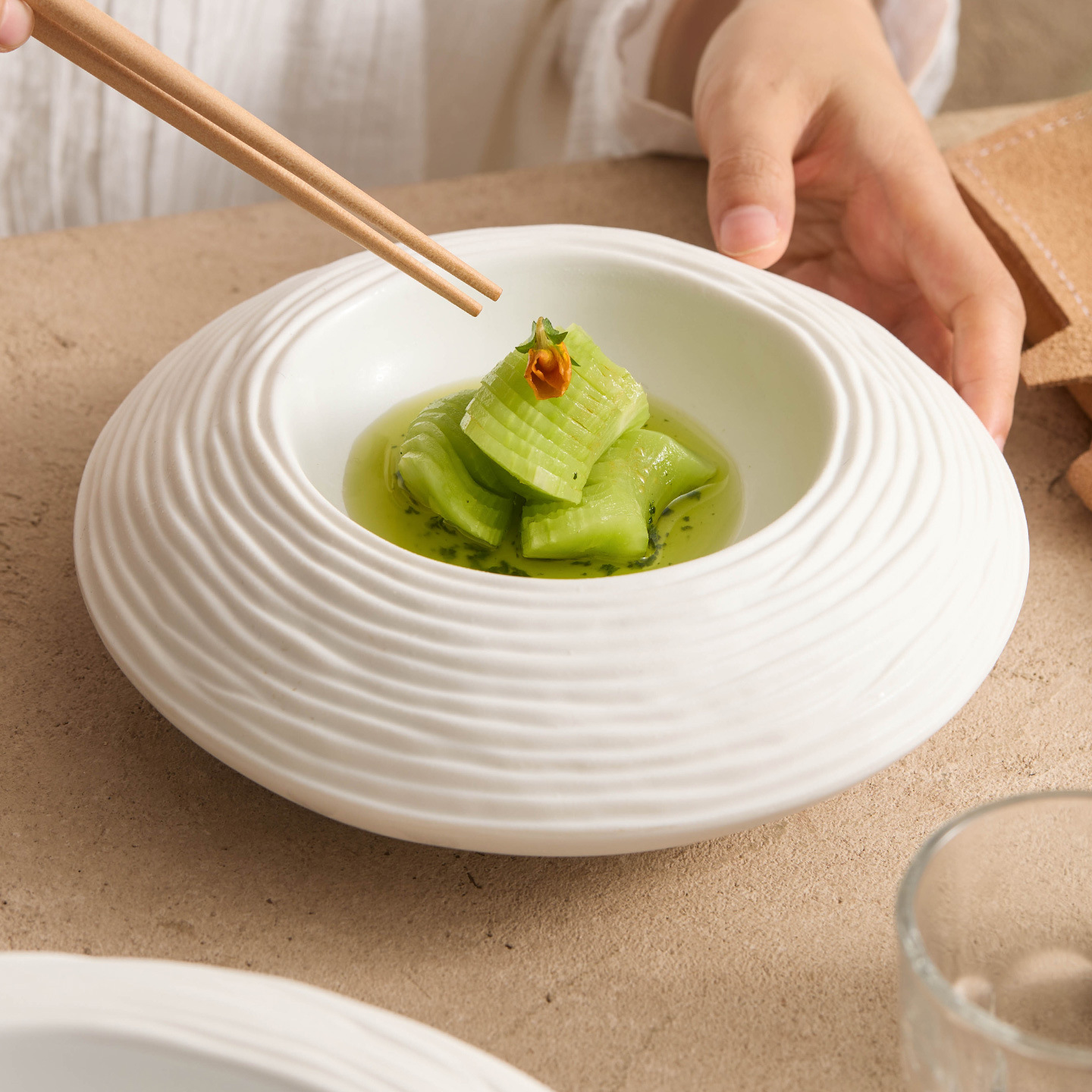 Đĩa gốm cách nhiệt mô hình sóng sữa chua, đĩa ẩm thực cao cấp, đĩa chấm, bộ đồ ăn khách sạn, đĩa tròn