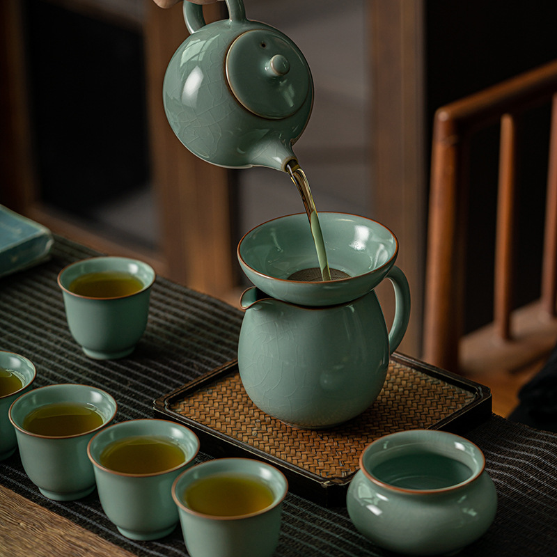 Bộ ấm trà Lò Ru Lò Dâm ấm trà gia dụng hộp quà tặng ấm trà cốc trà mở bộ ấm trà Kung Fu sứ Ru