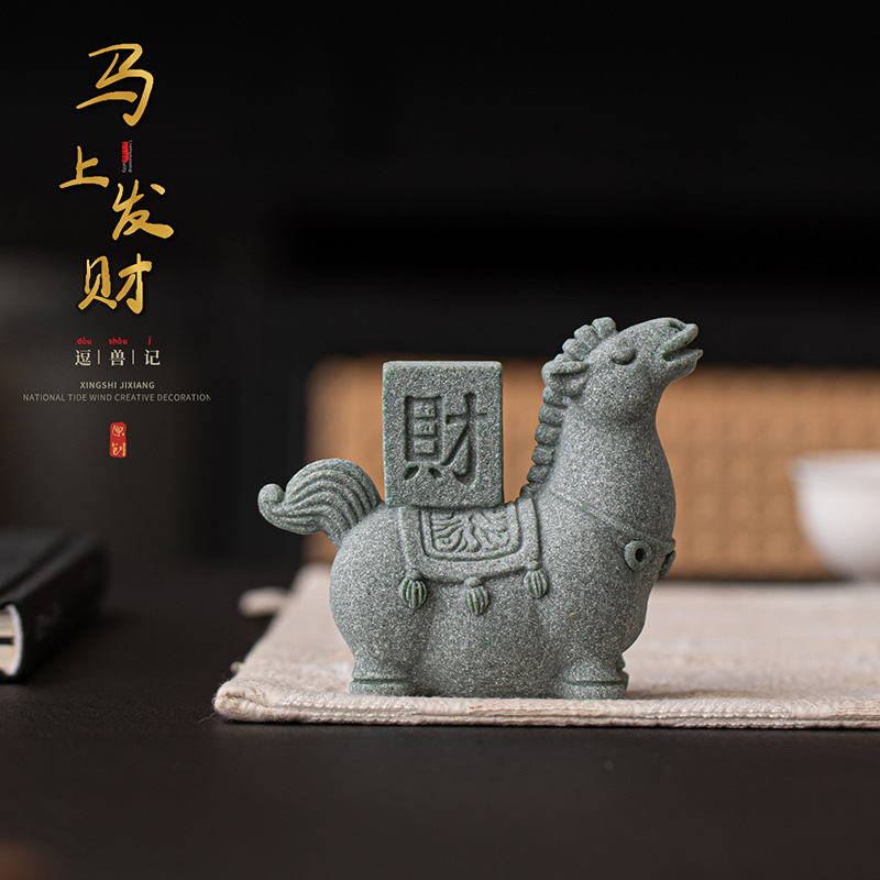 Đá sa thạch xanh trà sáng tạo thú cưng giàu có tốt lành trang trí văn phòng nhà thủ công bàn trà phụ kiện bút hương