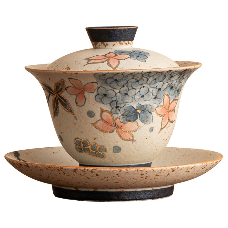 Màu xanh và trắng, đá lửa, bát thủy triều đỏ, hoa cẩm tú cầu vàng, bát trà ba tài năng mùa thu, bộ trà Kung Fu cao cấp có nắp, một chiếc