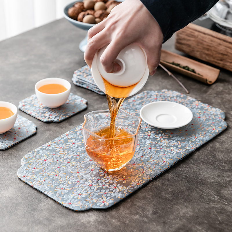 Chân Ý Trung Quốc thổ cẩm thêu hoa chiếu trà vải cotton lanh bàn nghệ thuật biểu ngữ trà đạo đế lót trà Bộ trà Kung Fu