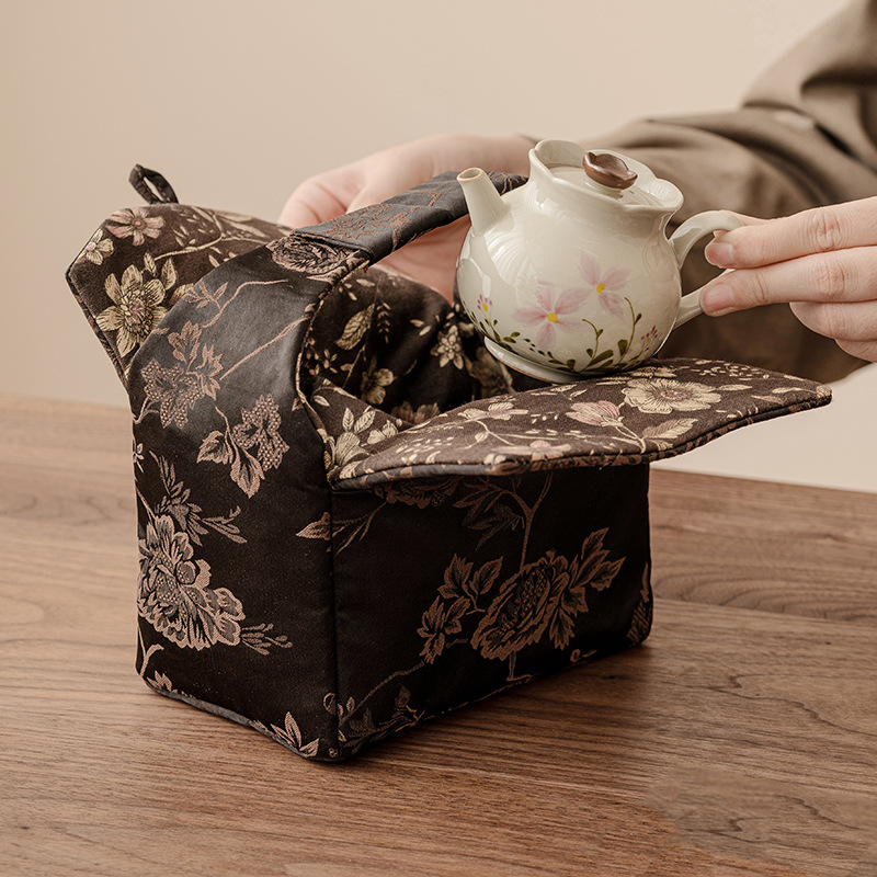 Bộ trà Kung Fu gốm sứ xám hoa cúc nhỏ gia dụng bộ trà du lịch xách tay ngoài trời một bình hai cốc