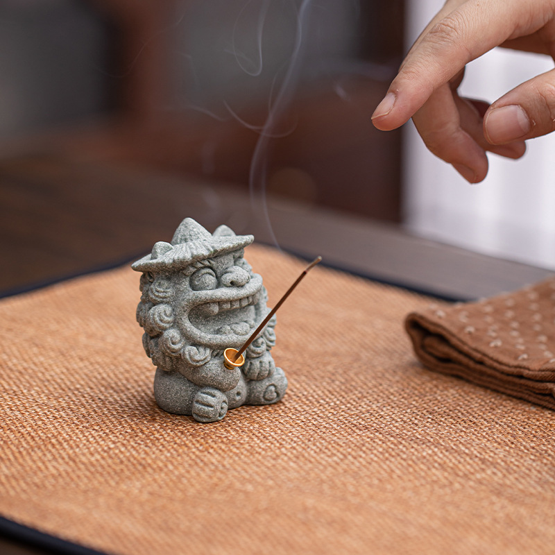 Đồ trang trí cắm hương bằng đá sa thạch xanh phong cách quốc gia, bàn trà phòng trà sáng tạo, đồ trang trí nhỏ để bàn văn phòng, có thể nuôi thú cưng trà