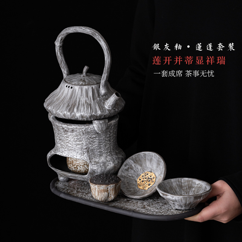 Bộ dụng cụ pha trà kiểu mới, bộ bếp pha trà gốm sứ đầy đủ, ấm trà, bộ ấm chén, khay trà