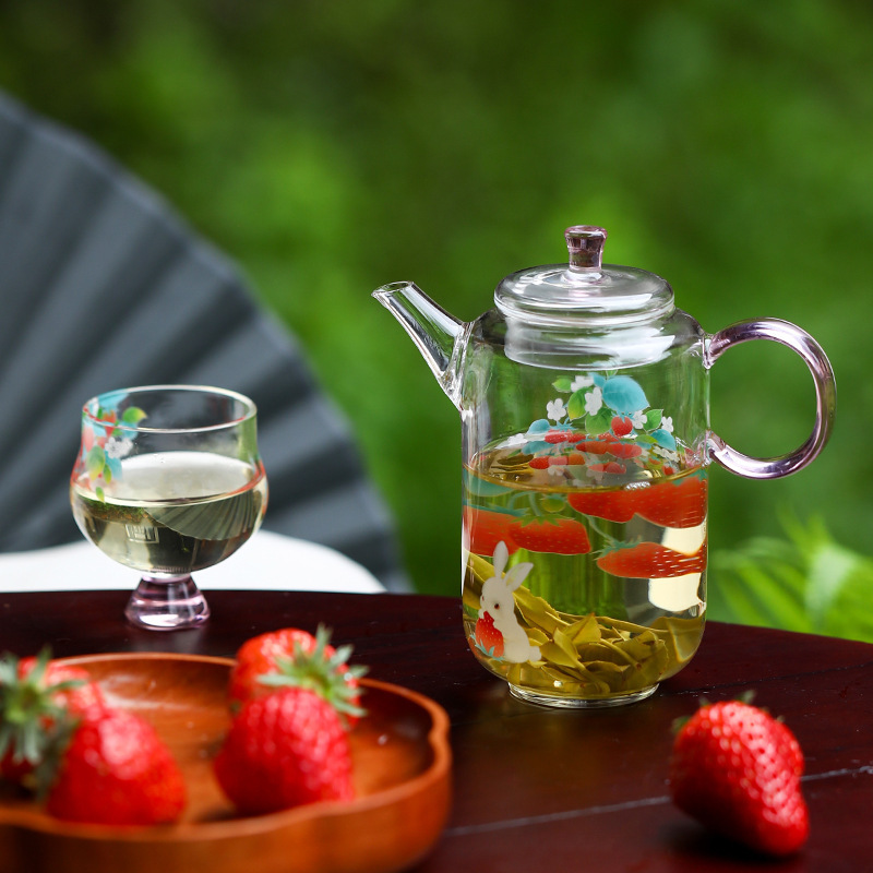 Ấm trà thủy tinh pha lê ấm pha trà dày chịu nhiệt độ cao ấm đơn gia dụng có thể lọc bên tay cầm Bộ trà Kung Fu cỡ lớn