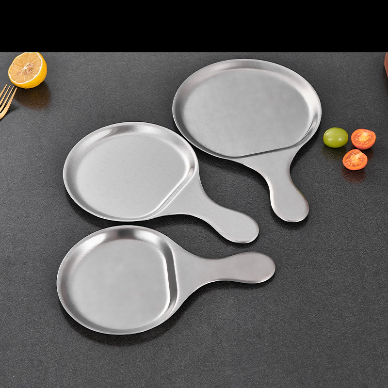 Đĩa tròn inox 304 có tay cầm đựng bít tết - khoai tây chiên - thức ăn nhanh, decor cho nhà hàng PBCP33T