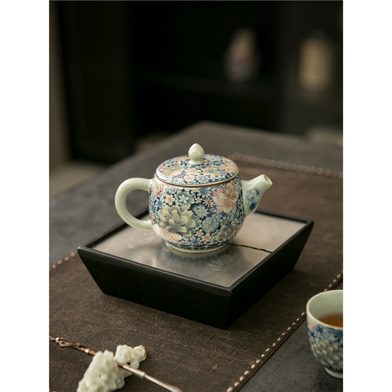 Ấm trà Daxishi màu xanh và trắng Lò nung Trà đơn Bộ trà Kung Fu tráng men tráng men tráng men vàng gia dụng cao cấp