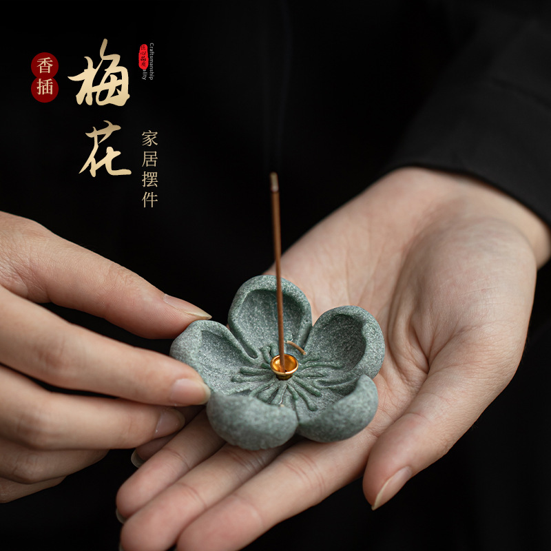Phụ kiện dụng cụ pha trà gia dụng cắm hoa mận sa thạch xanh phụ kiện trang trí bàn trà khay hương đồ trang trí dụng cụ xông hương cỡ nhỏ