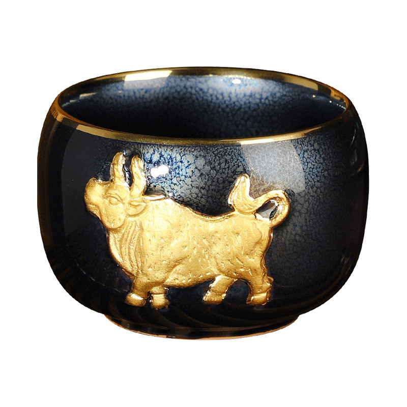 Chen Weichun Lò biến Thiên mục Jianzhan Chén trà Bộ trà gốm sứ Cốc chủ nhân Cốc đơn chén lớn Chén trà vàng mạ vàng