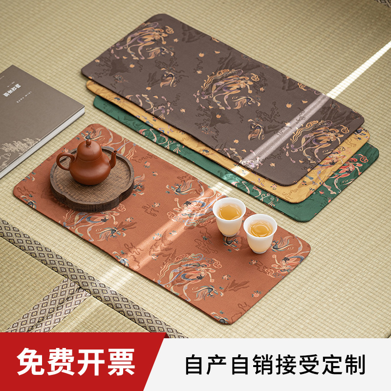 Vải trải bàn cao cấp phong cách Trung Quốc vải lót bàn cao cấp sợi mây thơm polyester phụ kiện trà đạo vải phong cách cổ điển hai mặt