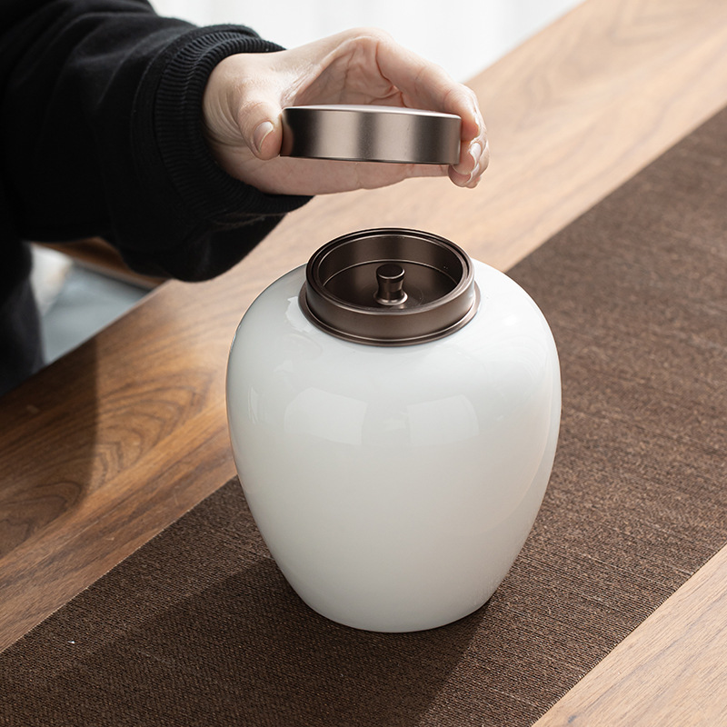 Bình đựng trà có nắp thiếc Bình Đựng Trà Sứ trắng ngọc bích Đức Hoa Bình Đựng Trà Sứ kín Bình đựng trà lớn