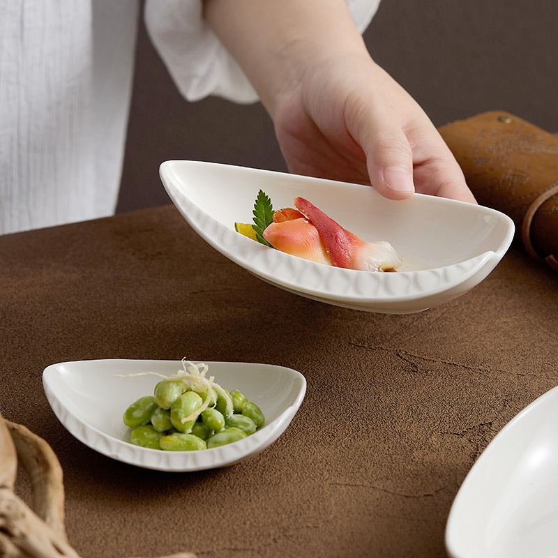 Đĩa nhúng gốm sứ trắng, đĩa gia vị, đĩa không đều sang trọng và cao cấp, đĩa đựng thức ăn, đĩa sâu gia dụng, đĩa hương vị