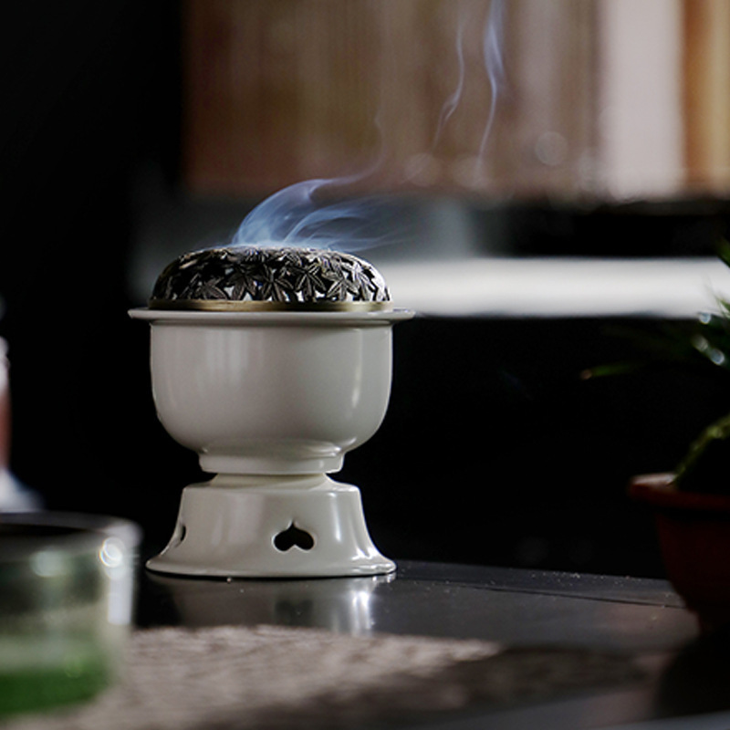 Lư hương bếp sứ kiểu Tống gia dụng đĩa trong nhà Trầm Hương Thiền phòng trà phụ kiện trà đạo đồ trang trí bộ đồ hương đạo