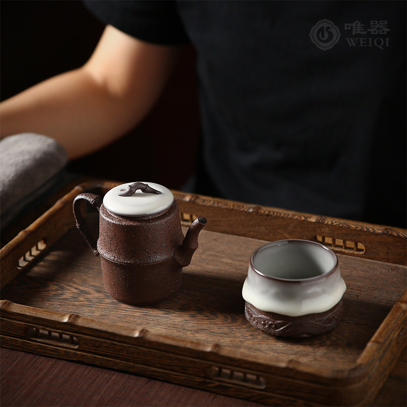 Ấm trà Kung Fu bằng men ngọc ấm trà Ge Kiln Wu Jun ấm trà tre thủ công ấm trà gia dụng bằng gốm sứ ấm đơn lọc