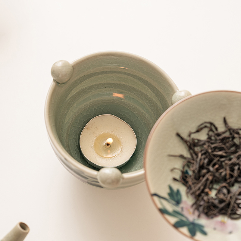 Bộ trà gốm sứ, men Borneol, lò nướng trà vẽ tay tinh khiết, Lò Nướng nến, dụng cụ nướng trà, dụng cụ làm hương trà, hương trà nướng gia dụng