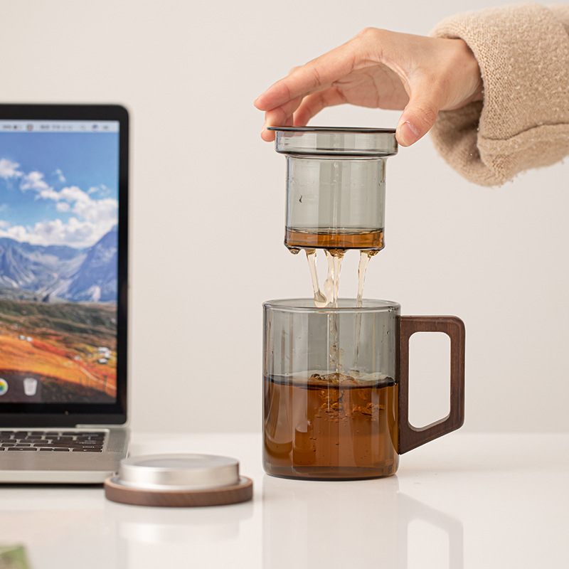 Cốc pha trà Qingling cốc thủy tinh gia dụng đơn giản cốc cá nhân cốc nước có nắp cốc văn phòng cốc cốc cốc lọc trà
