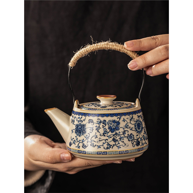 Ấm pha trà Kung Fu gốm sứ cổ điển màu be xanh và trắng ấm trà văn phòng bộ bán buôn
