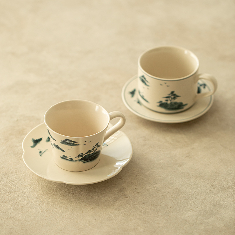 Cốc cà phê gốm sứ vẽ tay phong cách Trung Quốc Chupu cốc nước có giá trị cao phong cảnh tráng men cốc trà chiều cao cấp gia dụng