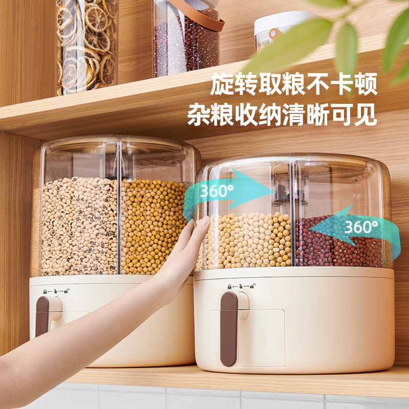 Hộp Đựng Ngũ Cốc Nguyên Hạt, Thùng gạo dạng lưới xoay, Thùng gạo kín chống côn trùng, chống ẩm, Thùng gạo phân cách gia đình