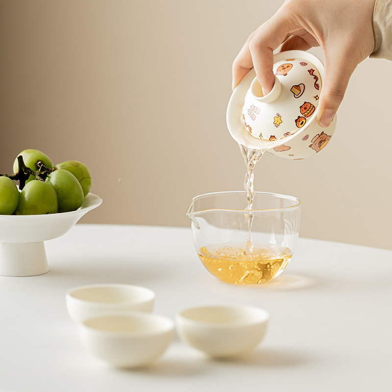 Bộ trà du lịch di động gấu trúc sáng tạo một bát ba cốc cắm trại ngoài trời gốm sứ cầm tay bình pha trà cốc khách nhanh