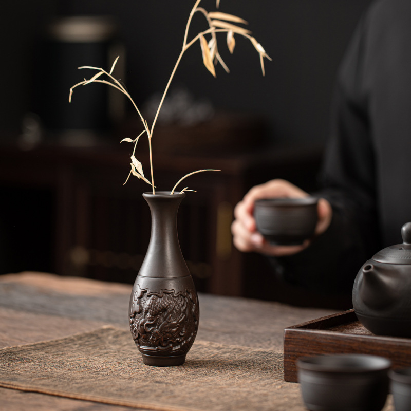 Đồ hoa Gốm Tím Qingxi Bình gốm sứ sáng tạo cổ điển cắm hoa phụ kiện nhà đồ trang trí để bàn Phụ Kiện Bộ trà Kung Fu