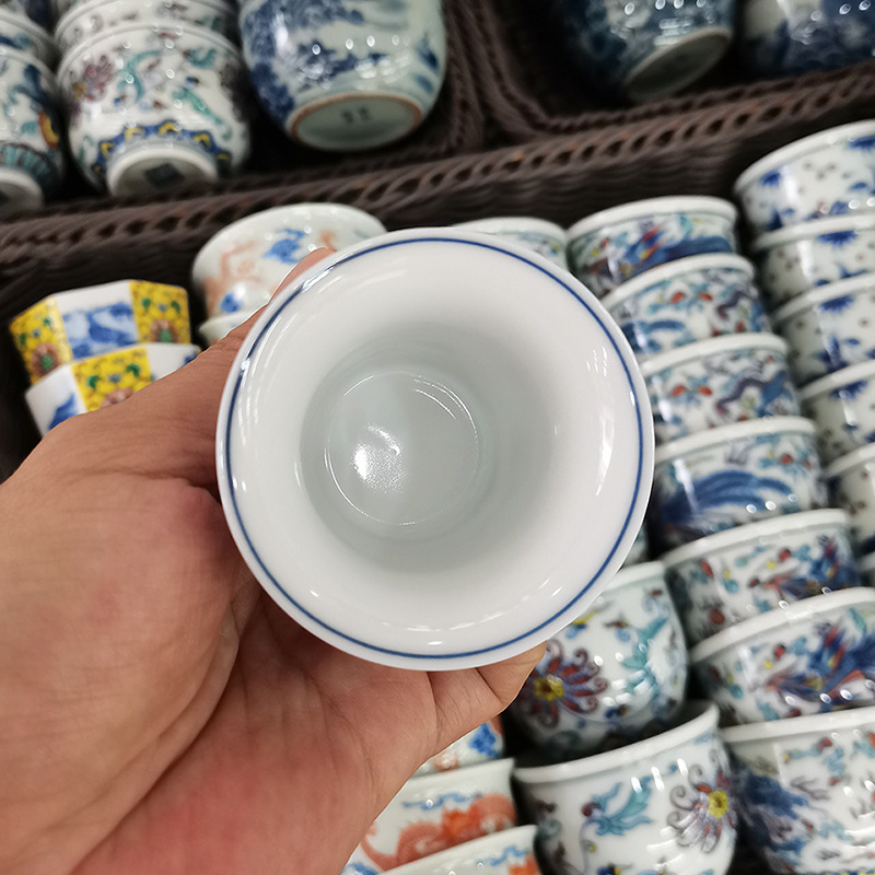Gốm sứ Jingdezhen cao cấp màu xanh và trắng phong cảnh cốc chủ sở hữu cốc đơn bộ trà Kung Fu cốc trà cốc hương thơm cốc trà
