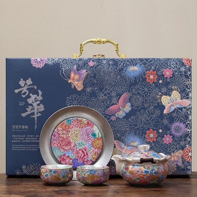 Ấm trà mẫu mới năm 2025 ấm trà cốc cầm tay bộ ấm trà cao cấp mạ bạc chuyên dụng cho nữ hoa
