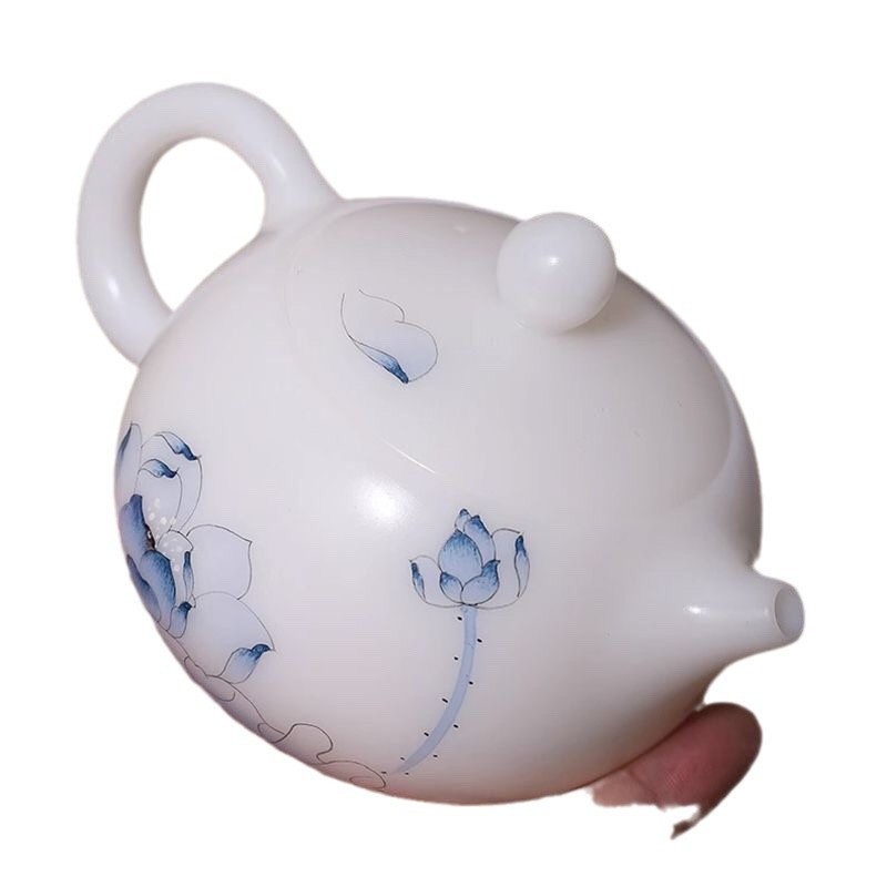 Ấm trà nhỏ vẽ tay ấm trà đá mỡ cừu ngọc gốm nung trơn Xi Shi 200ml Guo Zhibao ấm trà gốm sứ thủ công